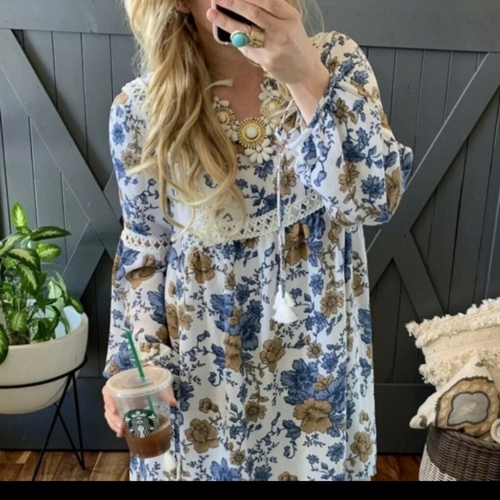 Mini Dress Boho Floral Tassel Tie
